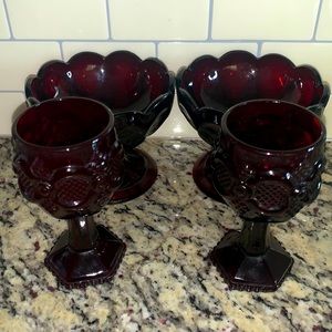 Red glass Avon set